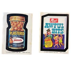 Topps Wacky Pack Stickers Plastered Peanuts Pest Awful Bits 1973 USA Made Lot 2